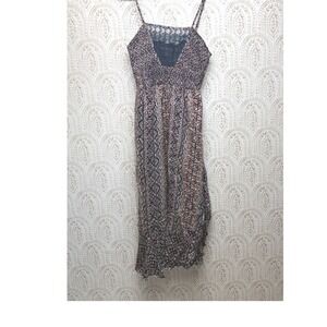 Davi & Dani Midi Dress Womens XL Blue Boho Smocked Handkerchief Hem NWT
